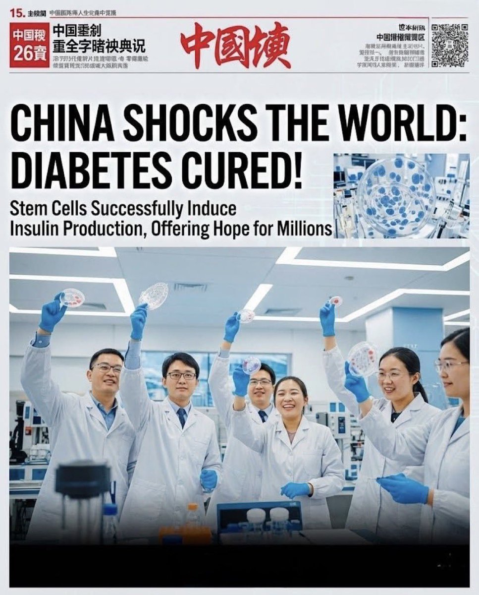 CHINA 🇨🇳 descubre la cura para la diabetes!?

Durante más de un siglo, la diabetes ha implicado inyecciones diarias, monitoreo constante y un control de por vida. Pero ahora, científicos en China han logrado algo sorprendente: usaron células madre para crear nuevas células