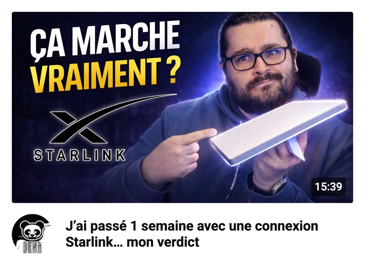 ben_bencorp's tweet photo. J’ai remplacé ma connexion par Starlink pendant 7 jours…

Franchement, je ne m’attendais pas à ça 😅

🎥 Verdict complet :
https://t.co/Z3vhc1hRlb

#Starlink #HighTech #TestTech https://t.co/Y454CTLzNm