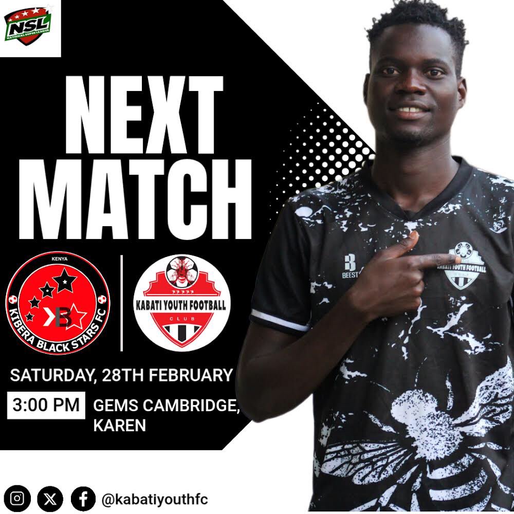 ⏭️| UP NEXT 

We travel to Gems Cambridge, Karen this Saturday to play against Kibera Blackstars Fc 🐝🐝🐝.

Time: 3PM 

#Thebees