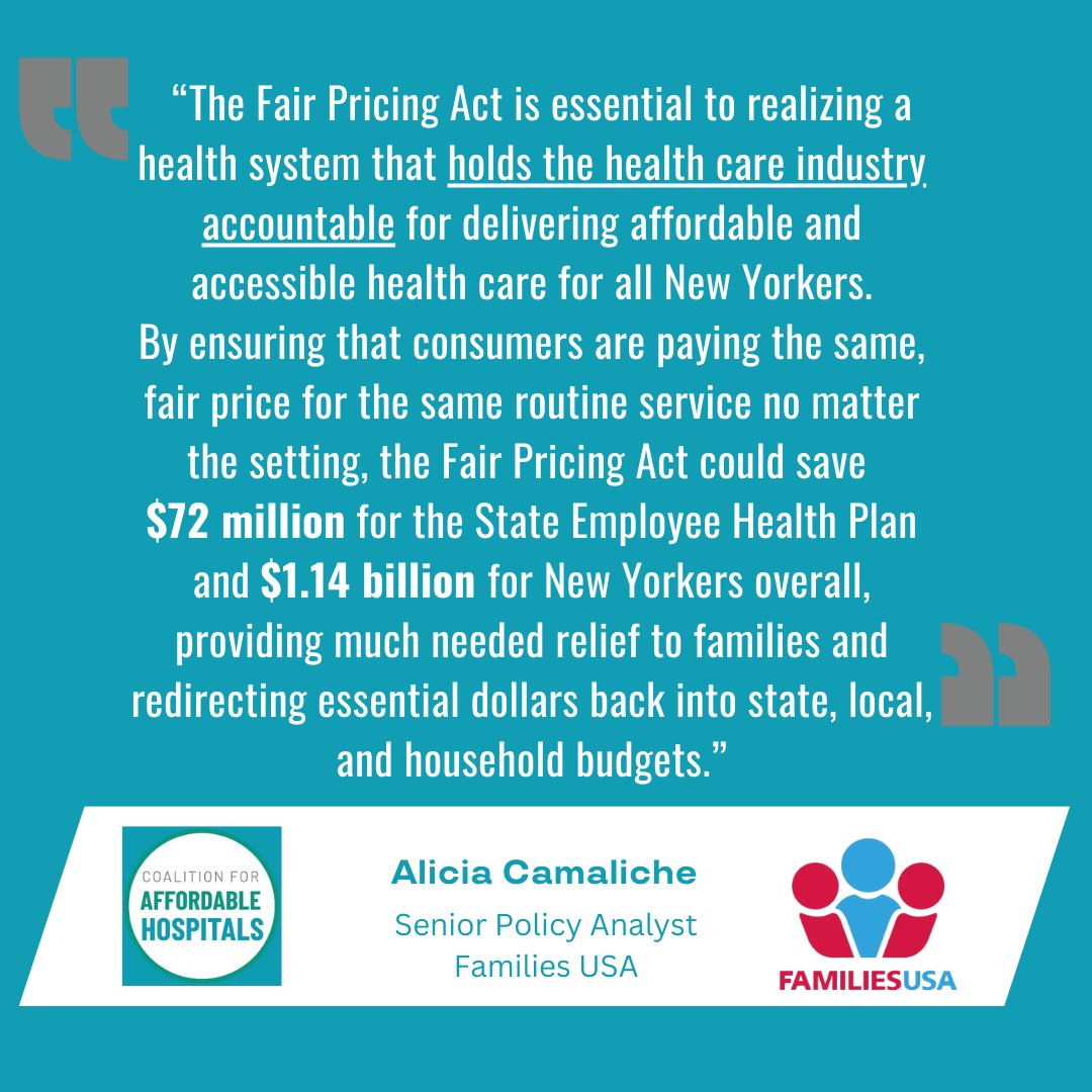 C4AH_NY's tweet photo. The New York Coalition for Affordable Hospitals unites unions, advocates, and community organizations against unaffordable and unreasonable healthcare costs.
Earlier this month, coalition members testified before the Joint Health Committee in favor of the Fair Pricing Act.

@thenyic @SmlBizMajority @FamiliesUSA @hcfany