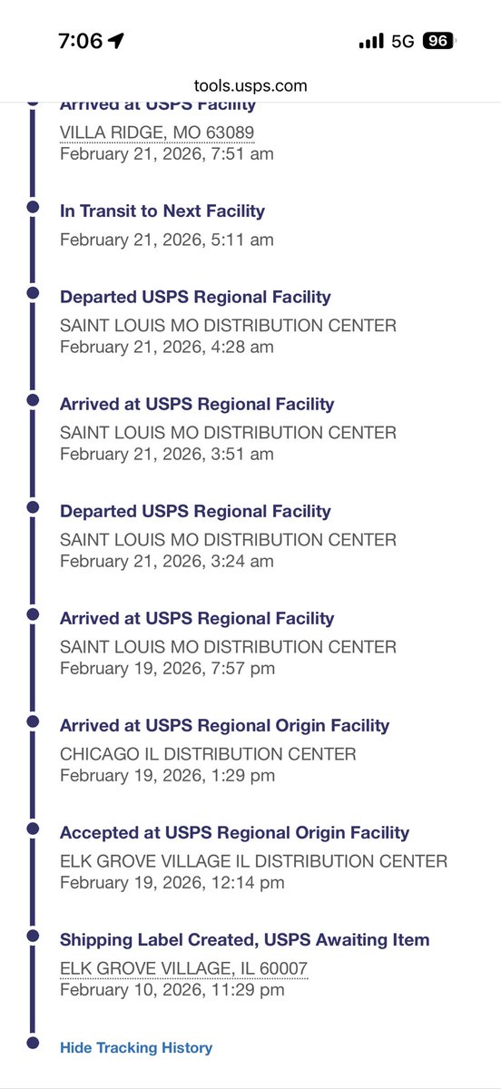 bbbarth23's tweet photo. @USPS I live 40 miles from your distribution center. Can I pick up my kids Vday present that has been sitting in Stl since 19 February and is hopping back and forth from StL to Village Ridge, Mo?? https://t.co/soKGtH5ahV