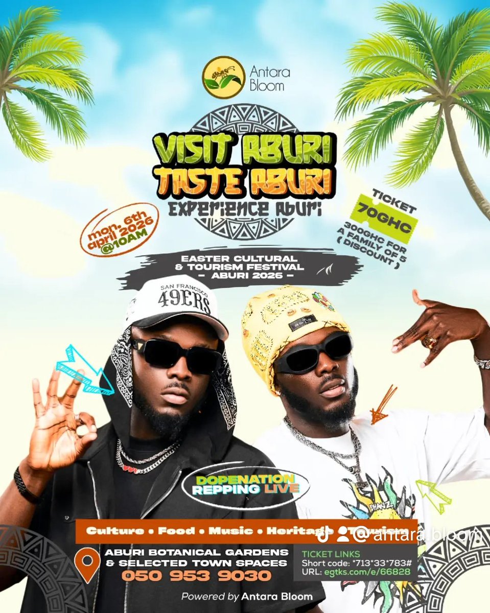 AntaraBloom's tweet photo. ITS OFFICIAL. THE HITMAKERS @ghdopenation  are Repping this years EASTER IN ABURI.

DIAL *713*33*783# FOR YOUR TICKETS!

YOU DONT WANT TO MISS THIS FUN. CHECK FLYER FOR DETAILS https://t.co/oIH9cQL14B