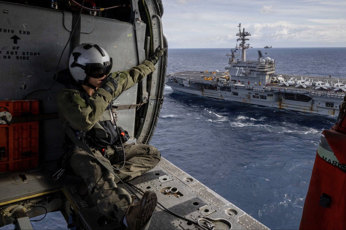 US2ndFleet's tweet photo. Rinse, Repeat, Replenish.
 
The aircraft carrier USS George H.W. Bush (CVN 77) and USNS John Lenthall (TAO 189) conduct a replenishment-at-sea, Feb. 15, 2026.
 
#USNavy #C2F #BattleReady #TheFleet #Ready2Fight https://t.co/aE8ZsN6S37