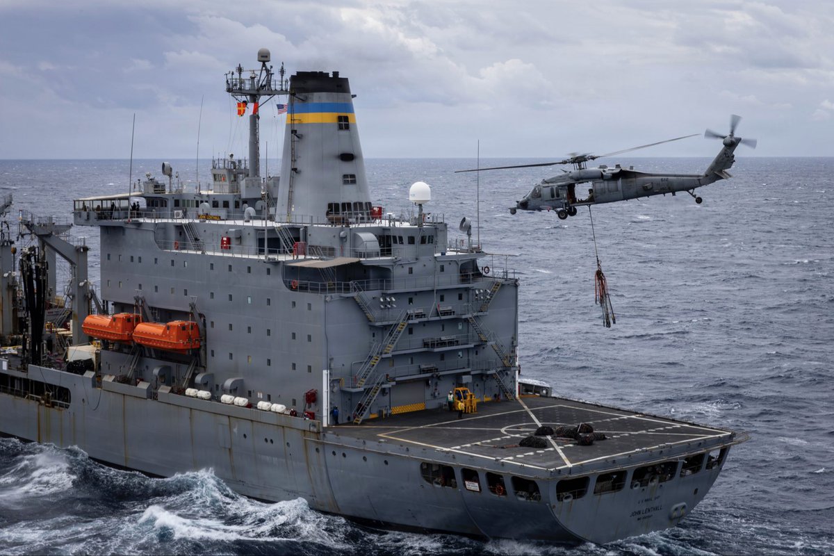 US2ndFleet's tweet photo. Rinse, Repeat, Replenish.
 
The aircraft carrier USS George H.W. Bush (CVN 77) and USNS John Lenthall (TAO 189) conduct a replenishment-at-sea, Feb. 15, 2026.
 
#USNavy #C2F #BattleReady #TheFleet #Ready2Fight https://t.co/aE8ZsN6S37