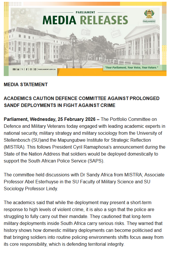 Defence Cluster Parliament of RSA tweet media