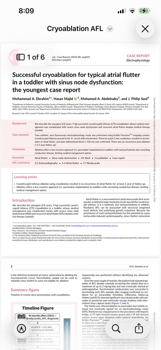 FatmaMajed_'s tweet photo. فخورين بنشر هذا البحث عن أول وأصغر حالة ناجحة لـ Cryoablation لعلاج Typical Atrial Flutter لدى طفل بعمر أقل من 3 سنوات، مع وجود Sinus Node Dysfunction.

خطوة مهمة في مجال Electrophysiology للأطفال 👏🏼

مُبارك لأخي د. حسن هذا الإنجاز🤍

https://t.co/kHoNquvtNI https://t.co/OA30uYMpd9