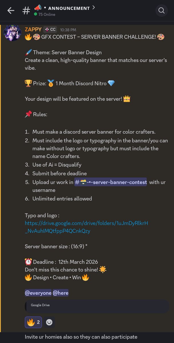 Server banner contest 

Server link :discord.gg/colorcrafters 

Info : down here