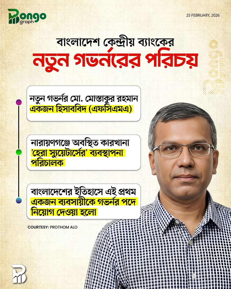 rowshan1504's tweet photo. ঋণখেলাপি দিয়ে ঋণখেলাপি দমন? রাষ্ট্র কি সিরিয়াস?

আজ বাংলাদেশ ব্যাংকের গভর্নর আহসান এইচ  মনসুরকে বিএনপির দলীয় মব দিয়ে সরানো হলো। কিন্তু নিয়োগ কাকে দেয়া হলো !? 

বাংলাদেশ ব্যাংকের গভর্নর কোনো দলীয় পদ না। এটা রাষ্ট্রের সবচেয়ে সংবেদনশীল আর্থিক দায়িত্বের জায়গা। এখানে বসেন এমন একজন, যিনি ব্যাংকিং খাত, মুদ্রানীতি, আর্থিক শৃঙ্খলা এবং ঋণখেলাপিদের বিরুদ্ধে কঠোর অবস্থান নিশ্চিত করবেন।

কিন্তু যে ব্যক্তির নিজের বিরুদ্ধে ৮৯ কোটি ২ লাখ টাকার ঋণখেলাপির ইতিহাস আছে, যিনি ২ শতাংশ ডাউনপেমেন্ট দিয়ে “বিশেষ বিবেচনায়” ১০ বছরের জন্য পুনঃতপশিলের সুবিধা পান, তাকে যদি কেন্দ্রীয় ব্যাংকের প্রধান করা হয়, তাহলে প্রশ্ন উঠবেই। “বিশেষ বিবেচনা” কথাটা এই দেশে বহুবার রাজনৈতিক হস্তক্ষেপের আড়াল হয়েছে। আওয়ামী লীগের সময়ে যেমন এস আলমদের জন্য বিশেষ দরজা খুলত, ছাত্রলীগের প্রভাবশালীদের জন্য নিয়ম বদলাত, আজ যদি একই সংস্কৃতি নতুন নামে ফিরে আসে তাহলে পার্থক্য কোথায়?

পদত্যাগে বাধ্য হওয়া গভর্নর মনসুর সাব ঋণখেলাপিদের বিরুদ্ধে জিরো টলারেন্সের কথা বলেছিলেন। এস আলমদের ফেরার পথ বন্ধ করার চেষ্টা করেছিলেন। এখন যদি সেই শক্ত অবস্থান সরিয়ে দিয়ে এমন কাউকে বসানো হয় যার নিজের আর্থিক সততা নিয়েই প্রশ্ন আছে, তাহলে বার্তাটা কী দাঁড়ায়?

রাষ্ট্র কি বলছে যে ঋণখেলাপি হওয়া কোনো সমস্যা নয়, বরং যোগ্যতা?

দেখুন আশেপাশের দেশগুলো।
Reserve Bank of India–এর গভর্নর সাধারণত আন্তর্জাতিক মানের অর্থনীতিবিদ, পিএইচডি ডিগ্রিধারী, দীর্ঘদিনের নীতিনির্ধারণী অভিজ্ঞতা সম্পন্ন।
State Bank of Pakistan–এর গভর্নর হন অভিজ্ঞ অর্থনীতিবিদ বা সিনিয়র ব্যাংকার, যাদের আর্থিক স্বচ্ছতা প্রশ্নাতীত।
Nepal Rastra Bank–এও গভর্নর পদে বসেন কেন্দ্রীয় ব্যাংকিং অভিজ্ঞতা সম্পন্ন ব্যক্তি, যাদের বিরুদ্ধে বড় আর্থিক অনিয়মের অভিযোগ থাকলে নিয়োগই সম্ভব না।

কেন্দ্রীয় ব্যাংকের প্রধান হওয়ার জন্য কী লাগে?
উচ্চশিক্ষা, বিশেষ করে অর্থনীতি বা ফাইন্যান্সে শক্ত একাডেমিক ব্যাকগ্রাউন্ড।
আন্তর্জাতিক আর্থিক প্রতিষ্ঠানের সঙ্গে কাজের অভিজ্ঞতা।
ব্যাংকিং খাতে নীতিনির্ধারণী দক্ষতা।
সবচেয়ে বড় কথা, ব্যক্তিগত আর্থিক সততা নিয়ে কোনো প্রশ্ন না থাকা।

কারণ এই ব্যক্তি ঠিক করবেন মুদ্রানীতি, সুদের হার, রিজার্ভ ব্যবস্থাপনা, ব্যাংক তদারকি, ঋণখেলাপিদের বিরুদ্ধে ব্যবস্থা। যার নিজের নামই যদি ঋণ পুনঃতপশিলে বিশেষ রাজনৈতিক বিবেচনার সঙ্গে জড়িত থাকে, তাহলে তিনি কীভাবে নিরপেক্ষভাবে অন্য ঋণখেলাপিদের বিরুদ্ধে ব্যবস্থা নেবেন?

এটা কেবল ব্যক্তি নিয়োগের প্রশ্ন নয়। এটা রাষ্ট্রের নৈতিক অবস্থানের প্রশ্ন।
আপনি যদি ঋণখেলাপিদের বিরুদ্ধে লড়াইয়ের কথা বলেন, তাহলে সেই লড়াইয়ের নেতৃত্বে একজন ঋণ পুনঃতপশিল সুবিধাভোগীকে বসালে তা আত্মবিরোধিতা ছাড়া কিছু না।

যার নিজের নাম ঋণ পুনঃতপশিলের বিশেষ সুবিধার সঙ্গে জড়িত, তিনি কীভাবে ঋণখেলাপিদের বিরুদ্ধে কঠোর হবেন? যিনি রাজনৈতিক কমিটির সদস্য ছিলেন, তিনি কীভাবে রাজনৈতিক প্রভাবের ঊর্ধ্বে থাকবেন?

রাষ্ট্রের দায়িত্ব হলো আস্থা তৈরি করা। কেন্দ্রীয় ব্যাংকের প্রধান এমন হতে হবে, যাকে দেখে বাজার, বিনিয়োগকারী, আন্তর্জাতিক সংস্থা সবাই বলবে - এই ব্যক্তি নীতিগতভাবে কঠোর, ব্যক্তিগতভাবে স্বচ্ছ, আর রাজনৈতিক প্রভাবের ঊর্ধ্বে।

না হলে বার্তা একটাই যায়: ক্ষমতা বদলায়, সুবিধাভোগী বদলায়, কিন্তু “বিশেষ বিবেচনা” বদলায় না।

রওশন হক 
২/২৫/২৬
নিউইয়র্ক 
@NCP_bd25 
@NahidIslam_24 

#JusticeForHadi
#JulyRevolution
#রাজনীতি
#BNPMediaCell
#PM
#BNPMediaCell
#everyonehighlightsfollowers