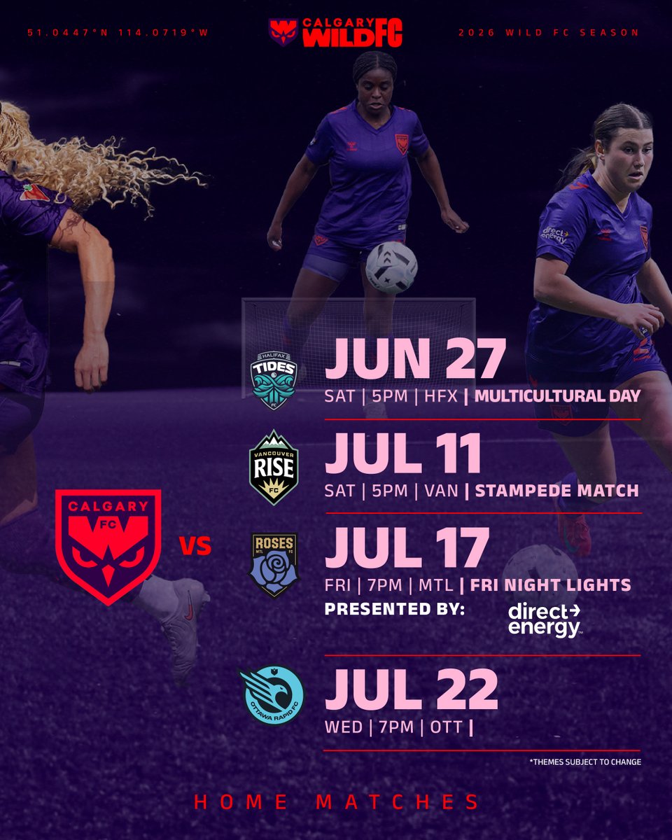yycwildfc's tweet photo. Your match day plans start here! 🗓️

More than a match - it’s an experience.
Circle these dates for can’t-miss moments all season long.

Tickets ➡️ https://t.co/3Me6HdBJas

#YYCWFC #SoarWithUs #NSL https://t.co/1wOWLm2Nui