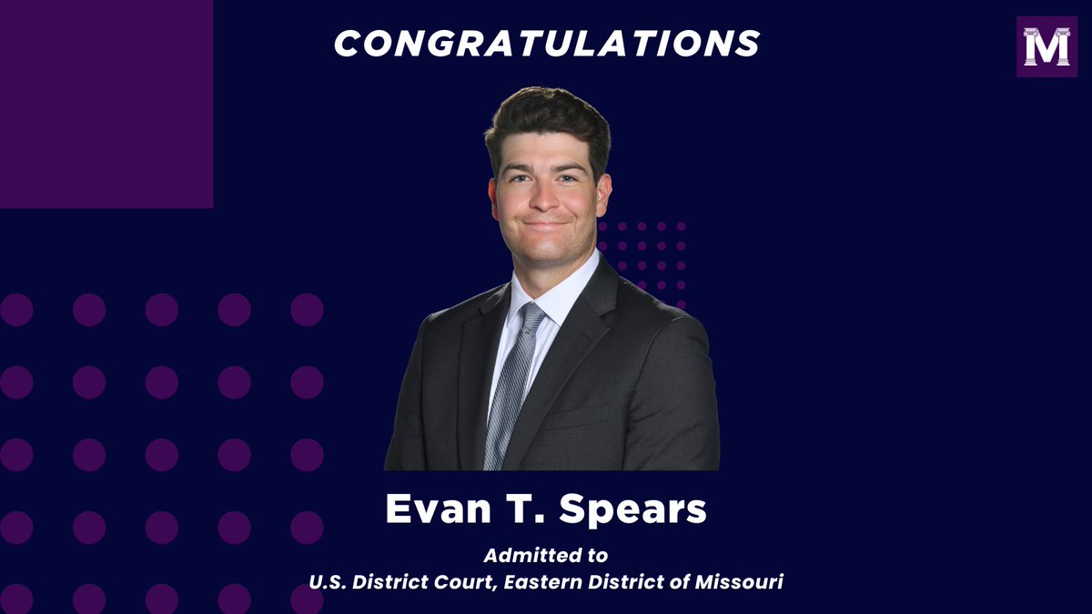 miltonlawgroup's tweet photo. Please join us in congratulating Associate Attorney Evan Spears on his admission to practice in the U.S. District Court, Eastern District of Missouri! 👏

#taxattorney #miltonlawgroup #stlouislaw #tax #taxtwitter https://t.co/lzWZHygHhL
