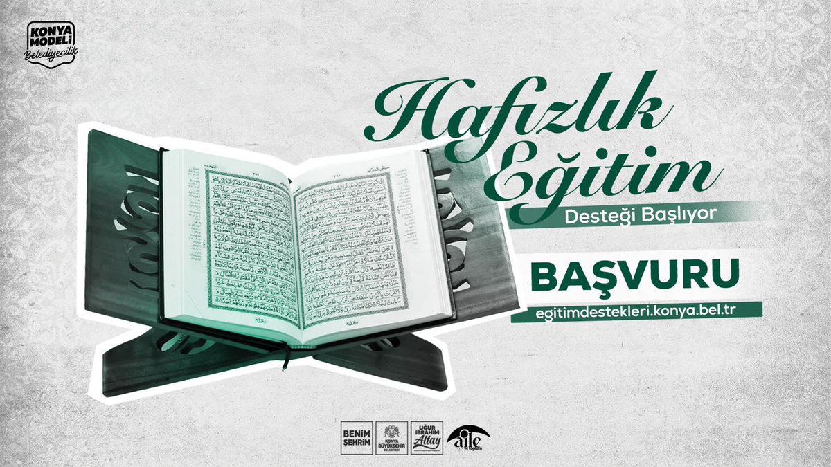 Hafız adaylarımıza da bir müjdemiz var.

Konyamızda İl Müftülüğümüze bağlı Kur’an kurslarında hafızlık eğitimine devam eden hafız adaylarımıza eğitim desteği sağlıyoruz.

Evlatlarımızın bu kutlu ilim yolculuğunda ailelerimizin yükünü hafifletmek, yavrularımızın gayretine katkı