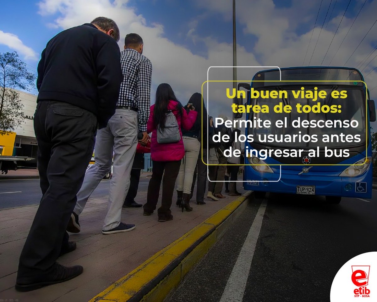 Recuerda permitir el descenso de los usuarios antes de subir al bus.
Así mejoramos la movilidad y hacemos el viaje más cómodo para todos.

#BuenViaje #CulturaCiudadana #TransporteSeguro