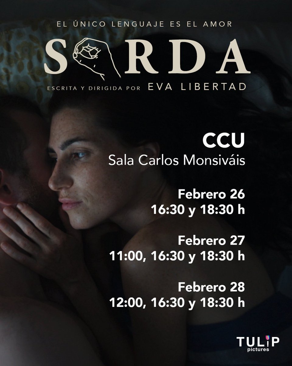 TulipPicturesmx's tweet photo. Hay historias que no sólo se ven, se sienten.

Sorda se estrena este fin de semana en la Sala Carlos Monsiváis del CCU.
Una experiencia íntima y poderosa que merece vivirse en cine.

Compra tus boletos aquí: https://t.co/iPv7BFOx8b https://t.co/LX6zNGC6Tk