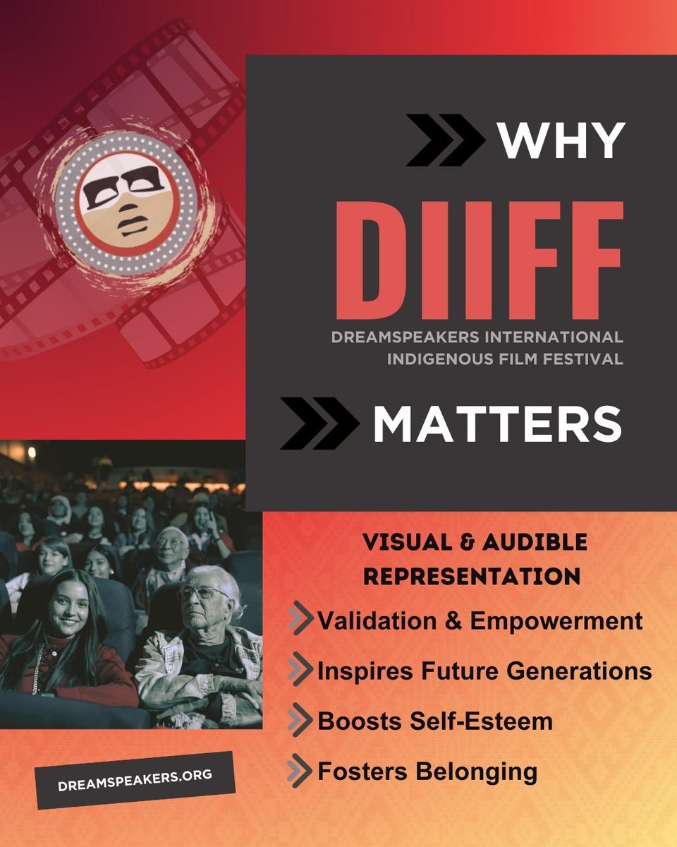 Dreamspeakers's tweet photo. Why DIIFF Matters...
1. Inspires Future Generations
2. Boosts Self-Esteem
3. Fosters a Sense of Belonging
#indigenousrising #indigenousstorytelling #dreamspeakersfilmsociety #intergenerationalhealing #standtall #visualrepresentation #takeupspace https://t.co/DPUGlQMWcG