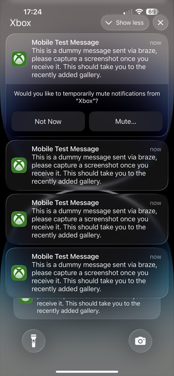 ThisIsMeUK1's tweet image. Oops. The Xbox iPhone app notifications are going a little crazy! 🙈

Mobile Test Message
This is a dummy message sent via braze, please capture a screenshot once you receive it. This should take you to the recently added gallery.