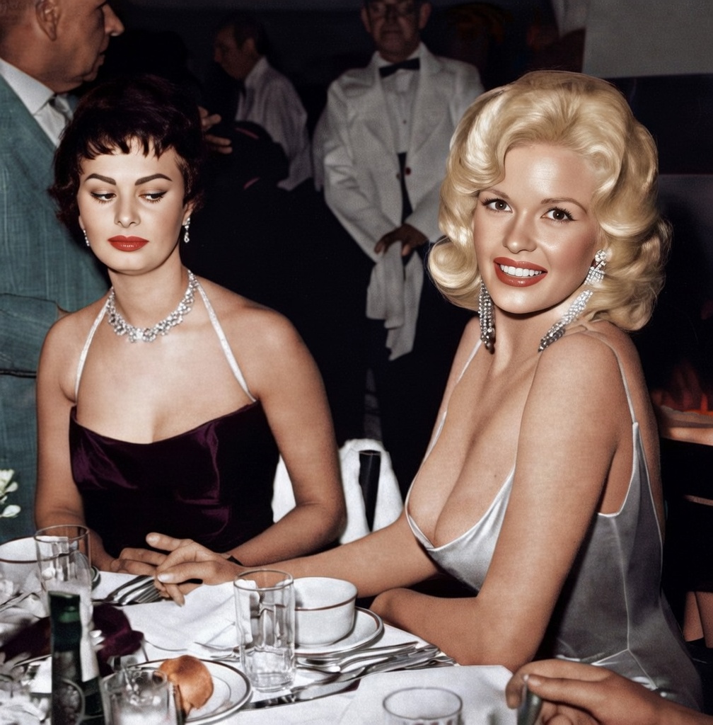 ankorinclan's tweet image. Dijo una vez Sophia Loren —cuando le preguntaron por aquella célebre fotografía junto a Jayne Mansfield: “Mira la imagen. ¿Dónde están mis ojos? Estoy mirando sus pezones porque tengo miedo de que estén a punto de caer sobre mi plato. En mi cara se ve el miedo. Tengo tanto miedo