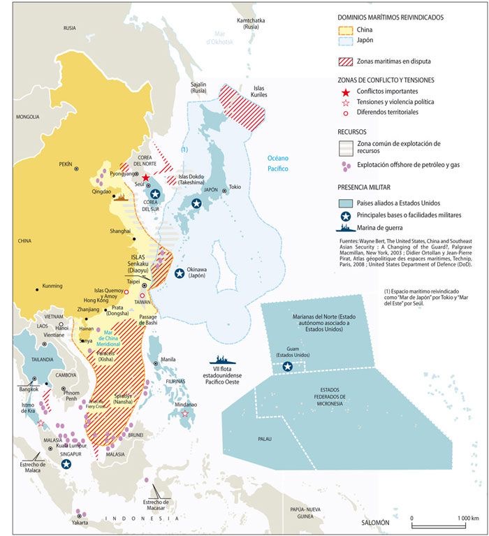 Geopol21's tweet photo. 📍Pugnas geopolíticas en los mares de Asia.

🇨🇳Tensiones por el control de las aguas en los mares alrededor de #China, donde Japón y Corea del Sur y Taiwán (apoyados por Estados Unidos) parecen ser los únicos capaces de oponerse a la política expansionista de Pekín en la zona. https://t.co/rEoqApMwj3