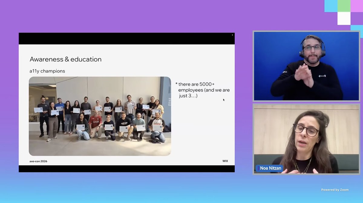 dequesystems's tweet photo. "Fixing accessibility at the end [of the software dev lifecycle] costs a lot of money, working on accessibility from the beginning can cost zero." - Noa Nitzan https://t.co/k63JosXHIg #axecon https://t.co/fUN3UM7OQe