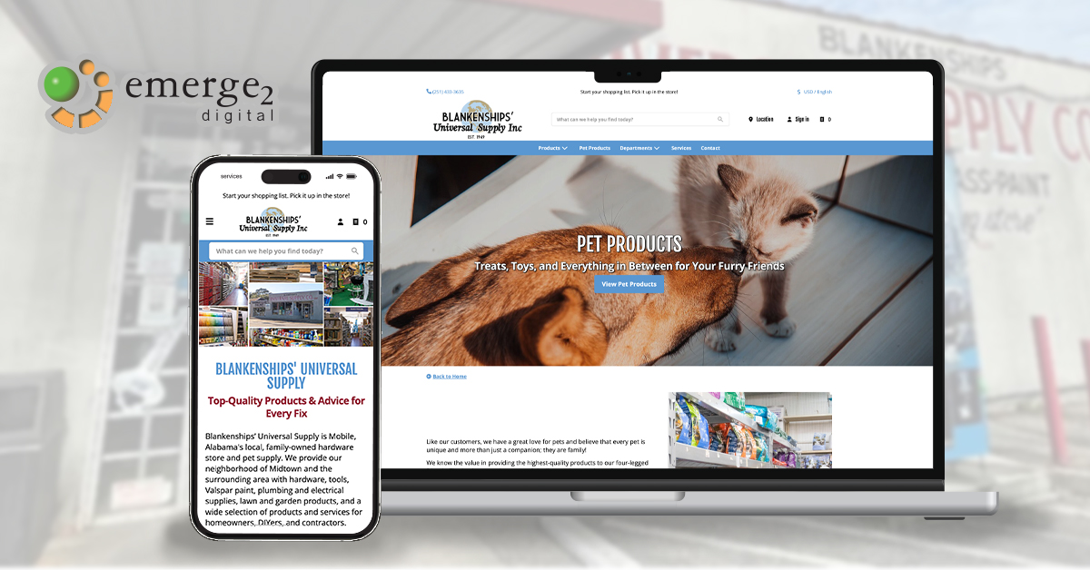 Emerge2's tweet photo. 🚀 New Website Launch 🚀 https://t.co/PODWhWYETL  Blankenships’ Universal Supply serves their community with old-fashioned service and popular home renovation products, and their fresh site supports their business value. https://t.co/aaryRoZBWF