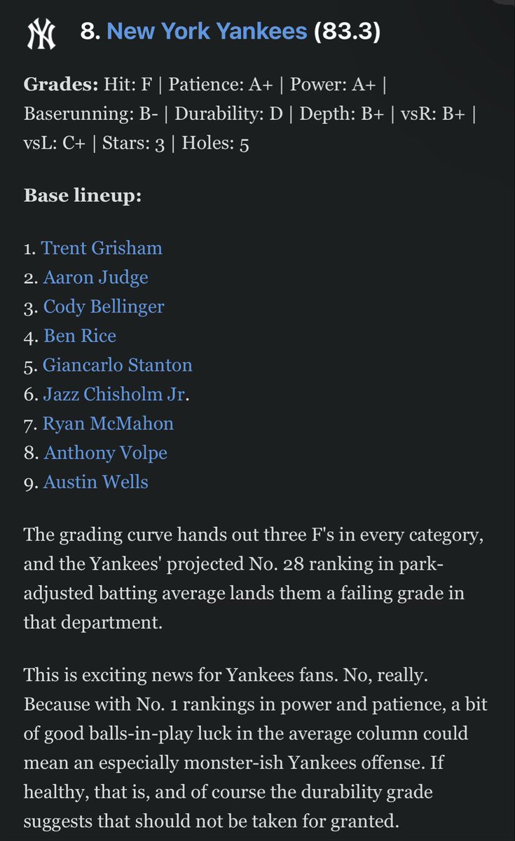 I guess the Yankees lineup is the 8th best in the sport?

5 holes??