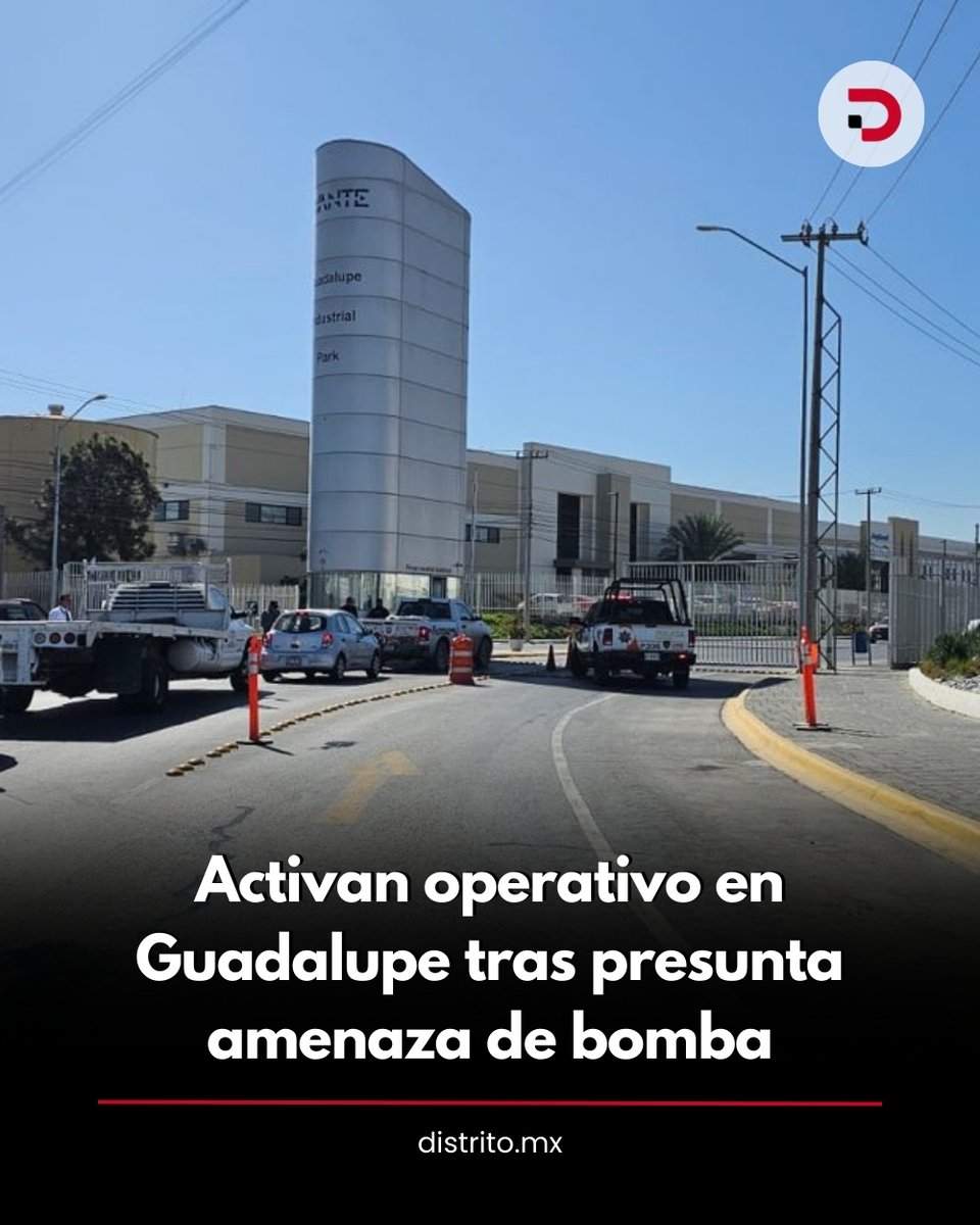 DistritoMX1's tweet photo. 🔴 Una presunta amenaza de bomba activó un operativo de seguridad en el municipio de Guadalupe, luego de que se encontrara un mensaje dentro de una empresa ubicada en el Parque Industrial Avante, sobre la avenida Benito Juárez.

➡️ https://t.co/QVRCooMcpH https://t.co/npaSqRy5Jl