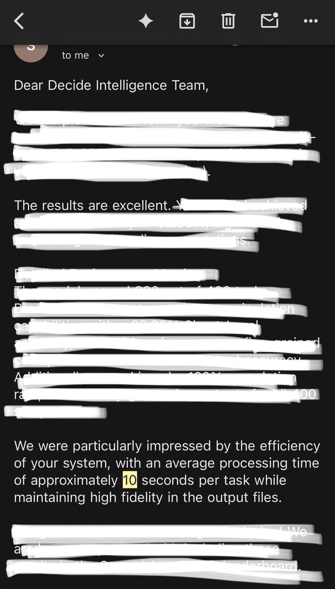 We had two obsessions when building Decide Agent: accuracy and speed.

The obsession paid off.

The researchers set out to measure accuracy.
They wrote back about how fast it solves Excel tasks relative to other systems they’ve tested.

If you tried <a href="/trydecideAI/">Decide</a> 2 months ago and