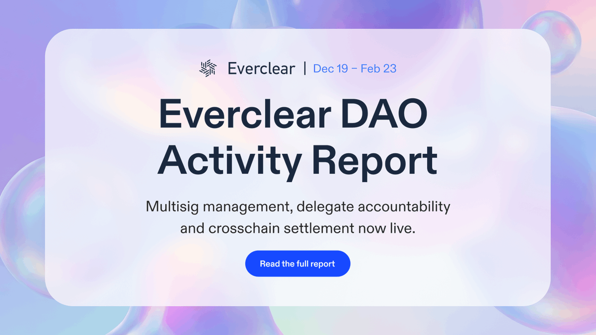 EverclearDAO's tweet photo. 📊 We kicked off the year with structural decisions at the @EverclearOrg DAO.

After the year-end break, these were the key actions between Dec 19 and Feb 23:

🧵👇 https://t.co/rGjBLXQX0a