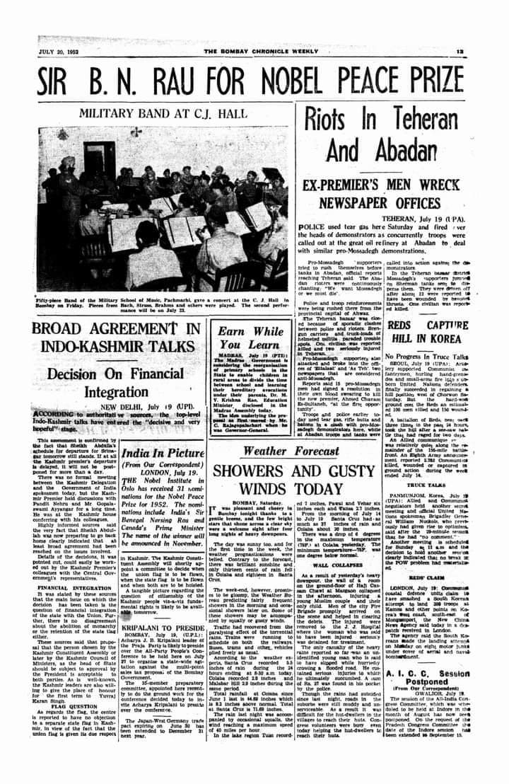 Did you know?
-Sir BN Rau was nominated for the Nobel Peace Prize in 1952

The nomination recognized his contributions to reconciliation between major world powers and the United Nations, particularly during the Korean War

#संविधान_निर्माता_BN_राव