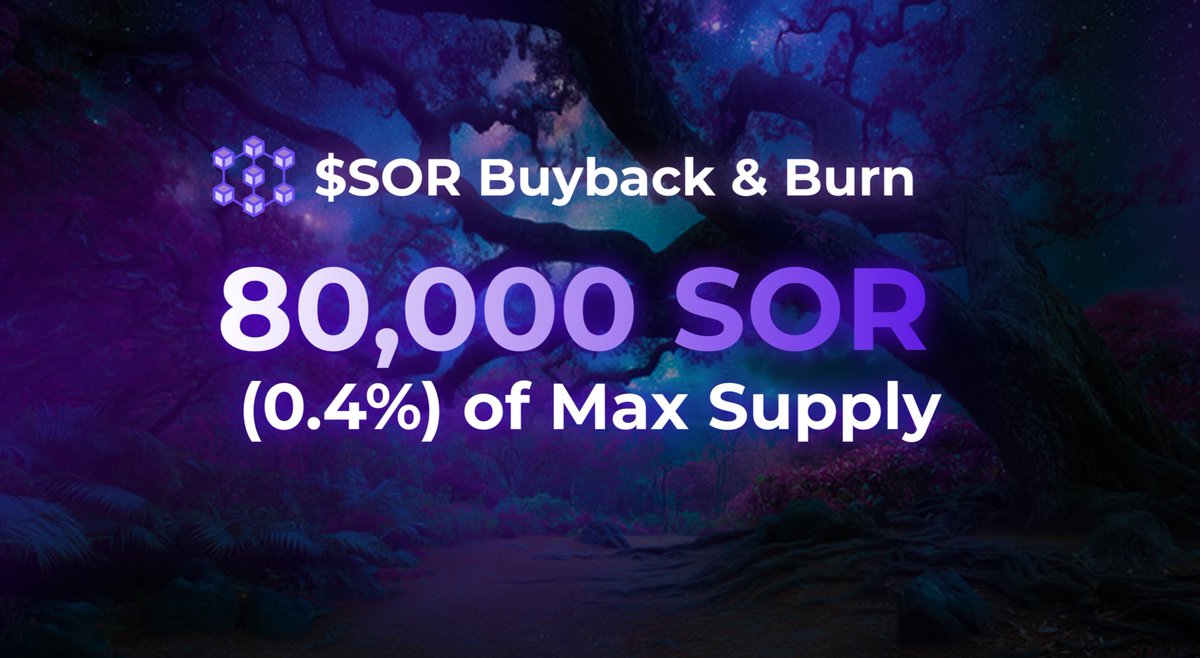 Every swap fuels the fire. ✨🌋🧙‍♂️

Swap → Revenue → Buybacks → Burn.

80,000 $SOR burnt (0.4% of total supply) 

TX: 0xf993433588e63695358802660fc34f7e6daca1176e6bc9b52343e00d70731ce4