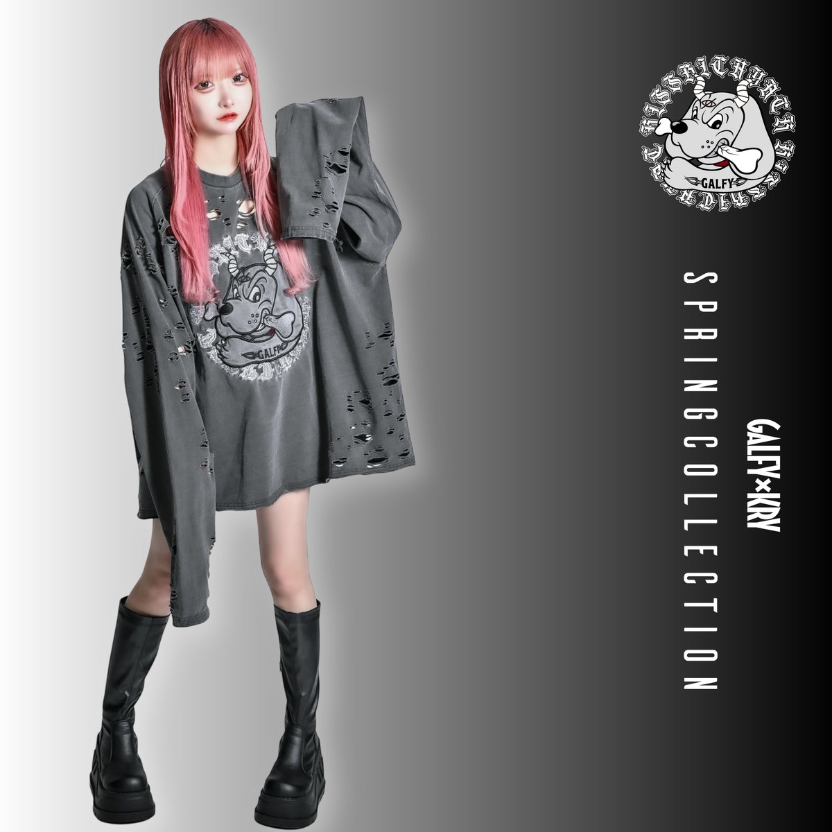GALFY×KRY Spring Collection】 「大萌袖ブリーチぼろぼろロンT