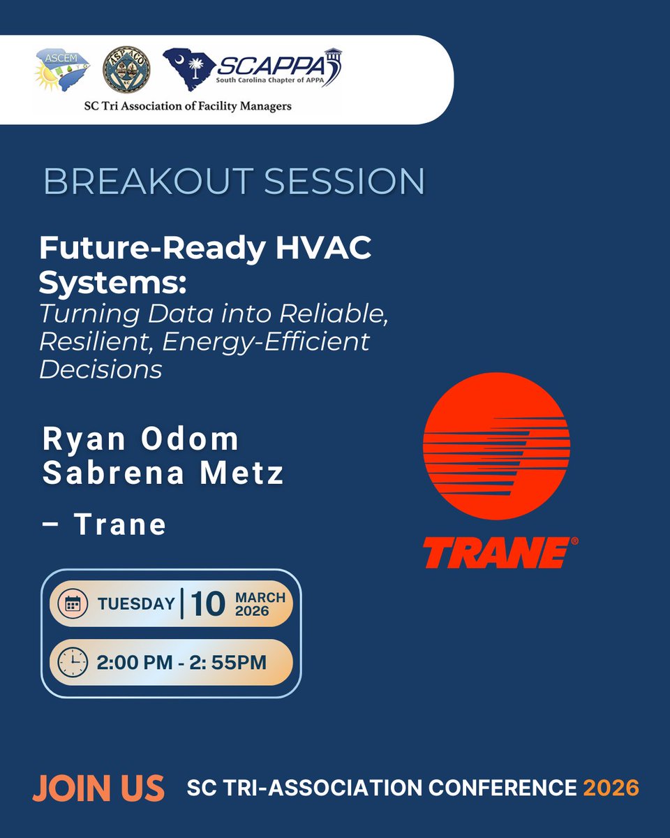 theSRAPPA's tweet photo. Breakout session: Future-Ready HVAC Systems. SC Tri Association Conference 2026 - Register Today March 8-11: https://t.co/zgs9StYrPu https://t.co/dyOHhPiwKp