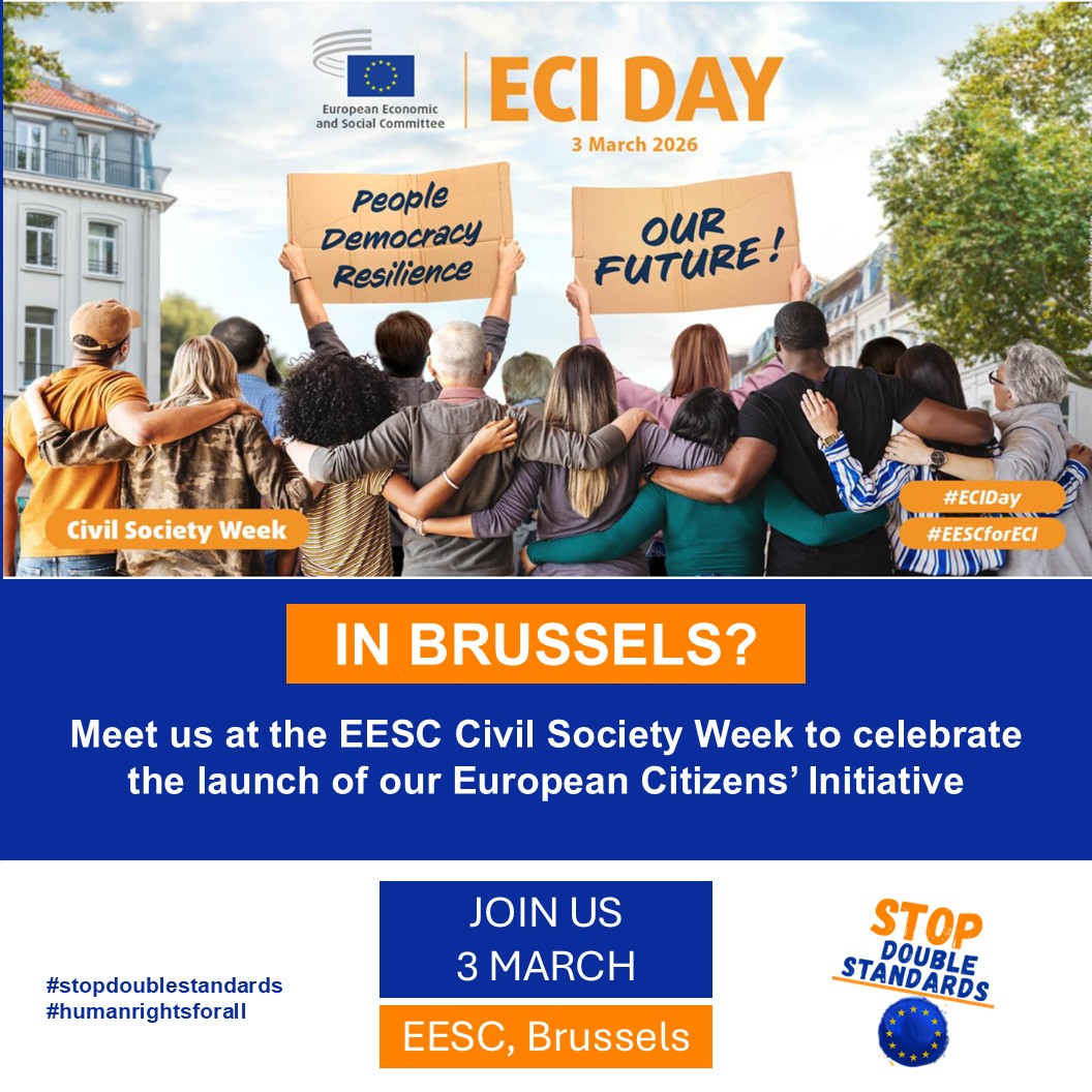 stop2standards's tweet photo. If you are in Brussels, meet us at the launch of this new European Citizens' Initiative at the @eu_civilsociety Civil Society Week.

Ending double standards on human rights is critical for Europe's future and ensure our values are protected. https://t.co/wxWyb01Wgz