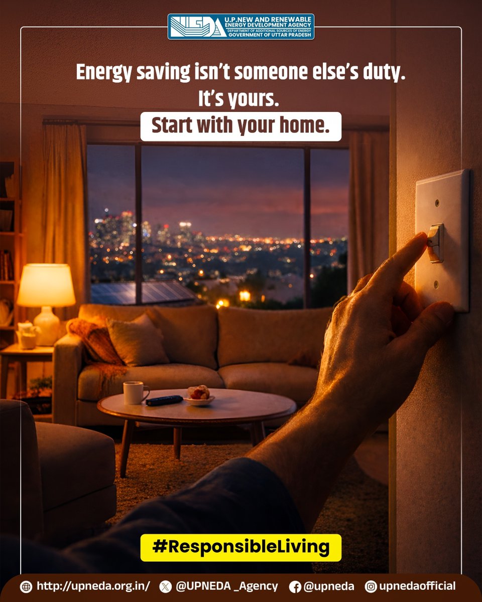 UPNEDA_Agency's tweet image. Energy conservation begins with you.
Switch off the lights when not in use, conserve energy at home and take a step toward a brighter, greener future. Small actions today create a sustainable tomorrow.

#UPNEDA #EnergyEfficiency #EnergyEfficient #SustainableChoice