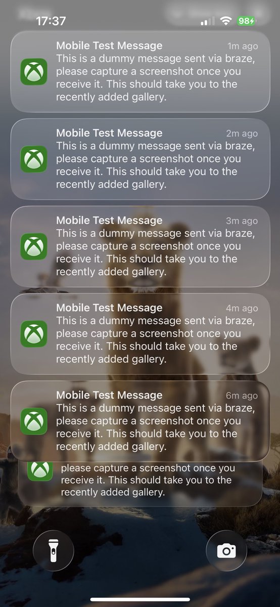 ben_dra4's tweet photo. @Xbox @xboxuk @XboxSupport @Braze 

Had about 40 of these in the last 20 minutes, and they just keep coming! 

Mobile Test Message:
This is a dummy message sent via braze, please capture a screenshot once you receive it. And this should take you to the recent added gallery. https://t.co/H29r5q2MMc