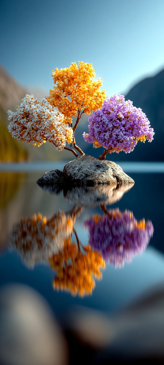 Halleyapps's tweet image. Macro lens simulation. Extreme depth of field focuses attention on the subsurface scattering within the foliage. The water surface acts as a perfect specular mirror, doubling the chromatic information without visual noise.

#Macro #ColorTheory #NatureLovers