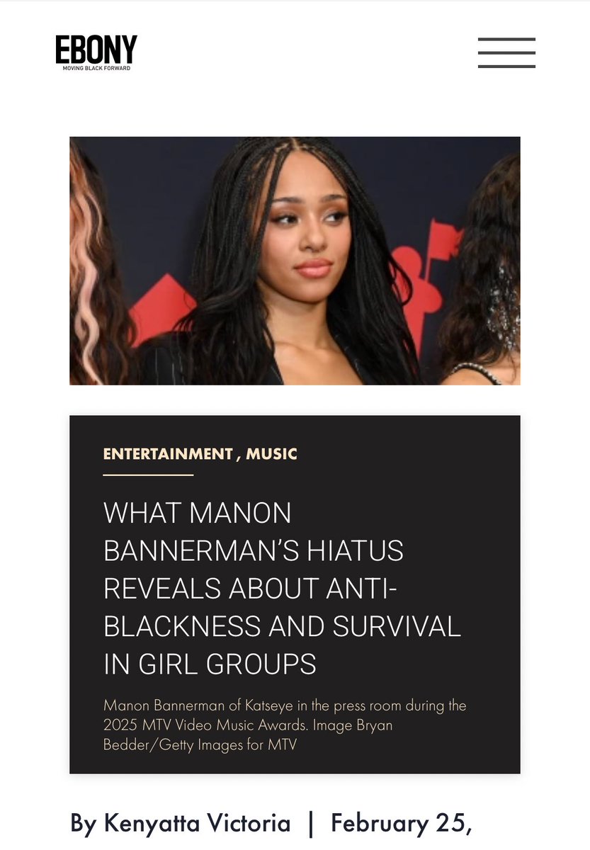 manonloops's tweet photo. EBONY has written an article highlighting the anti-blackness that black girls experience as the only black girl in a girl group:

“Bannerman’s pause didn’t just interrupt a promotional cycle; it set off a domino effect, highlighting a reality many Black women know intimately: the exhausting weight of being the only one” 

“The only Black girl is expected to embody that star quality while maneuvering microaggressions without disrupting group harmony. The hard truth stands: it's extremely difficult to remember the dream when you're hit with constant criticism and double standards by not only stans but also the labels and corporations”
