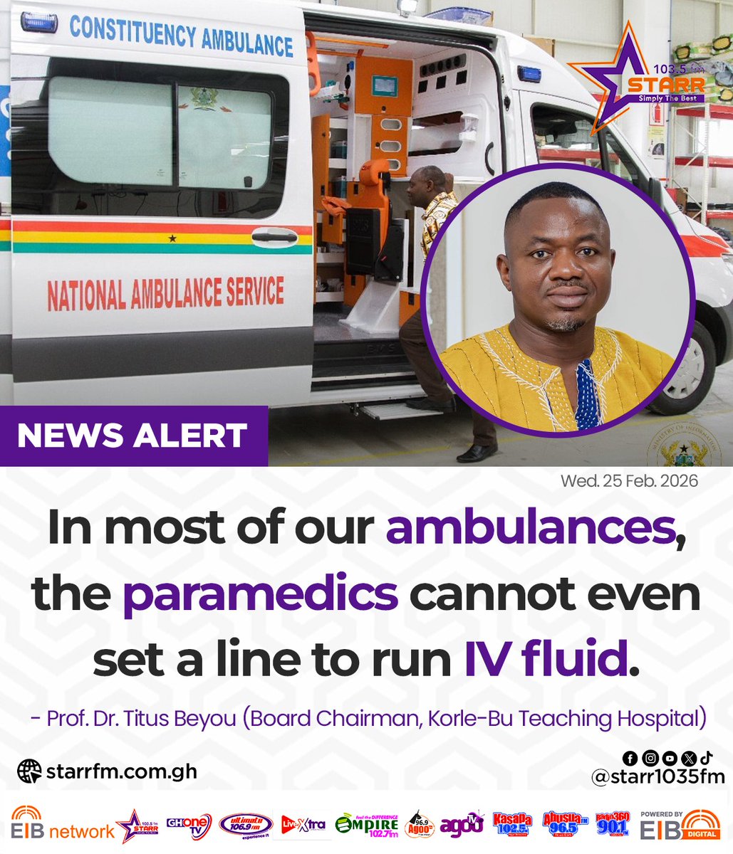 ghonetv's tweet photo. In most of our ambulances, paramedics cannot even set lines to run IV fluid... - Prof. Dr. Titus Beyou

#StarrFM
#GHOneNews #EIBNetwork 
#GHOneTV #NewsAlert https://t.co/aePanWBdeh
