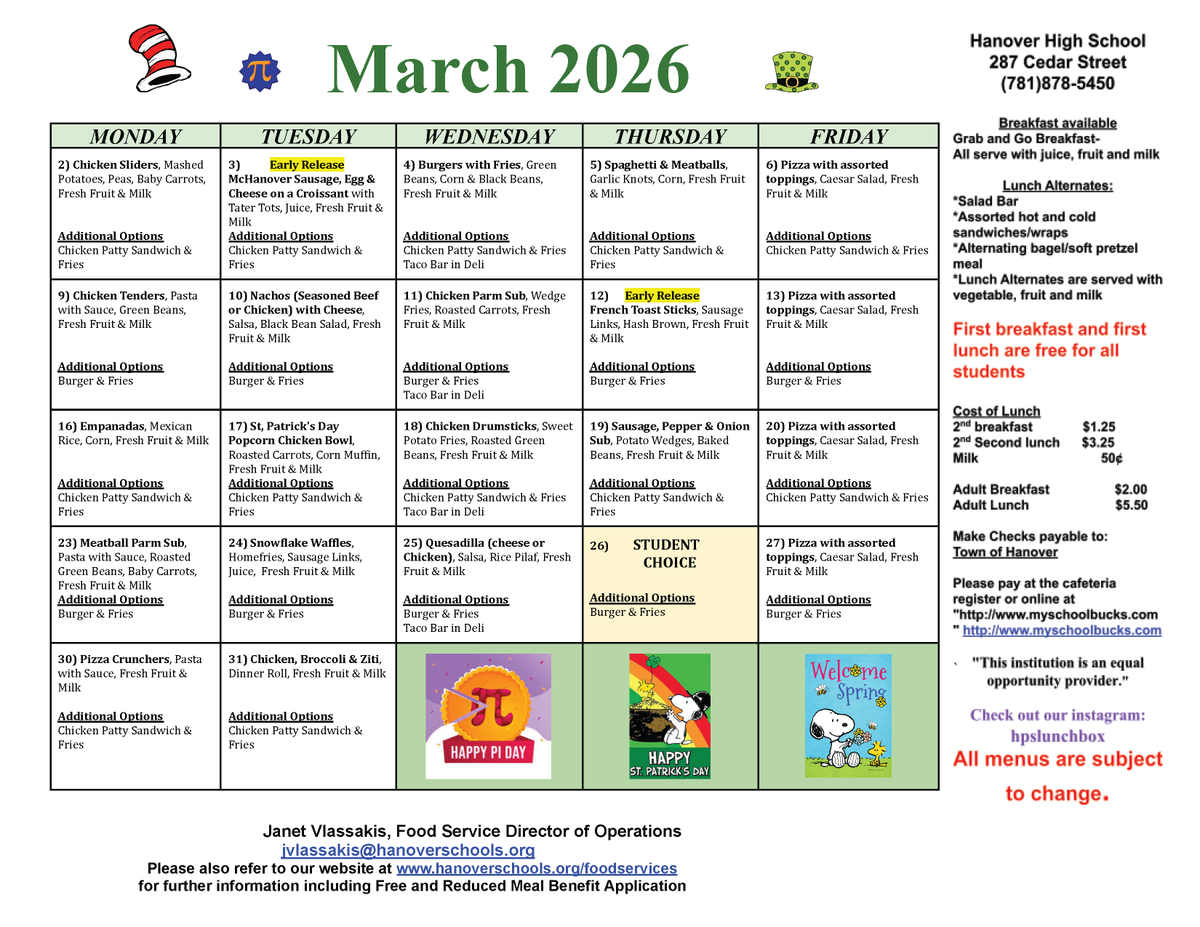 hpsma's tweet photo. Explore the Hanover Public Schools lunch menus for March 2026. Look at your school's offerings and discover delightful options for a satisfying meal! Bon appétit! 🍎🥗🍗🥦

For additional information, visit https://t.co/glcgu8QtXW https://t.co/L7LgGrUuFz