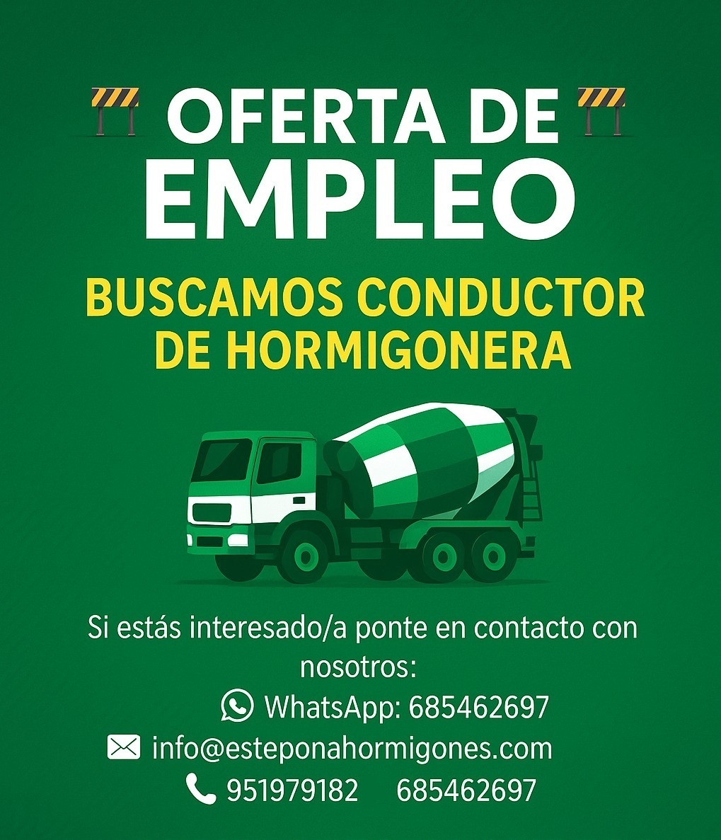 HormigonesE's tweet photo. 🚨 OFERTA DE EMPLEO 🚨

En Hormigones Estepona seguimos creciendo y buscamos incorporar nuevos profesionales a nuestro equipo.

📩 Envía tu CV a info@esteponahormigones.com
📞 Llámanos al 951 97 91 82
📲 O escríbenos por WhatsApp al 685 46 26 97

#Empleo #Trabajo #Estepona https://t.co/uIgHuGcPDD
