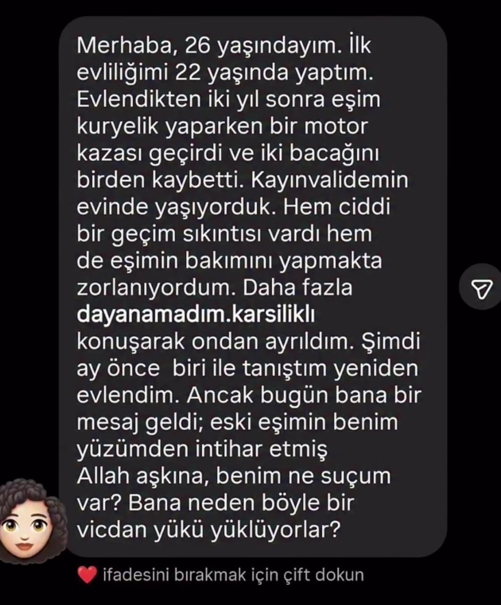 bayrakmedya's tweet photo. Evliyken eşi kaza geçirip iki bacağını kaybeden ve daha sonra eşinin intihar ettiğini öğrenen kadın, kendisinin suçu olmadığını ve kendisine vicdan yükü yüklendiğini ifade etti. https://t.co/3tmIhV9h2J