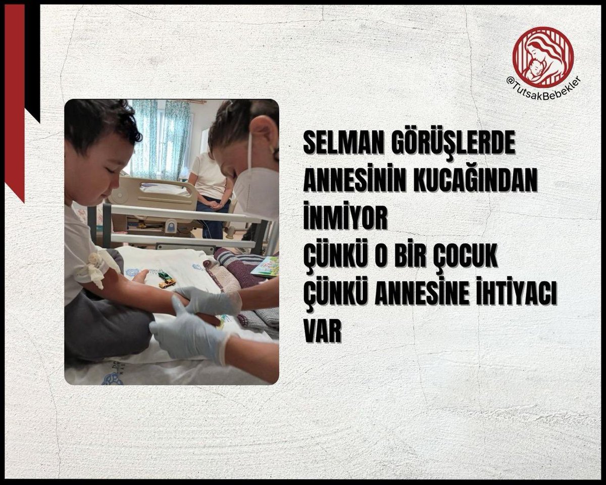 Henüz 4 yaşında…
Selman ağır bir hastalıkla mücadele ediyor ve aylardır annesinden ayrı 😔
Annesi Melek Tekin’in kesinleşmiş bir cezası yok, babası da cezaevinde.

Bir çocuğun ilacı sadece tedavi değil, annesinin varlığıdır.
Bu ayrılık Selman için çok ağır.

Melek Tekin serbest