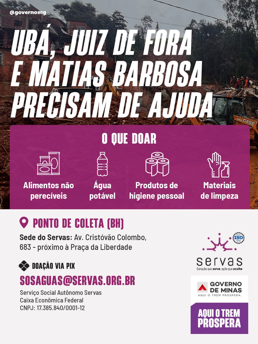 <a href="/anapaularenault/">Ana Paula Renault 🧙🏻‍♀️</a> Olá, pessoal. Estamos recolhendo doações através do <a href="/ServasMG/">Serviço Social Autônomo Servas</a>. 

É possível contribuir com itens essenciais no ponto de coleta ou via PIX. 

Agradecemos o apoio de todos.