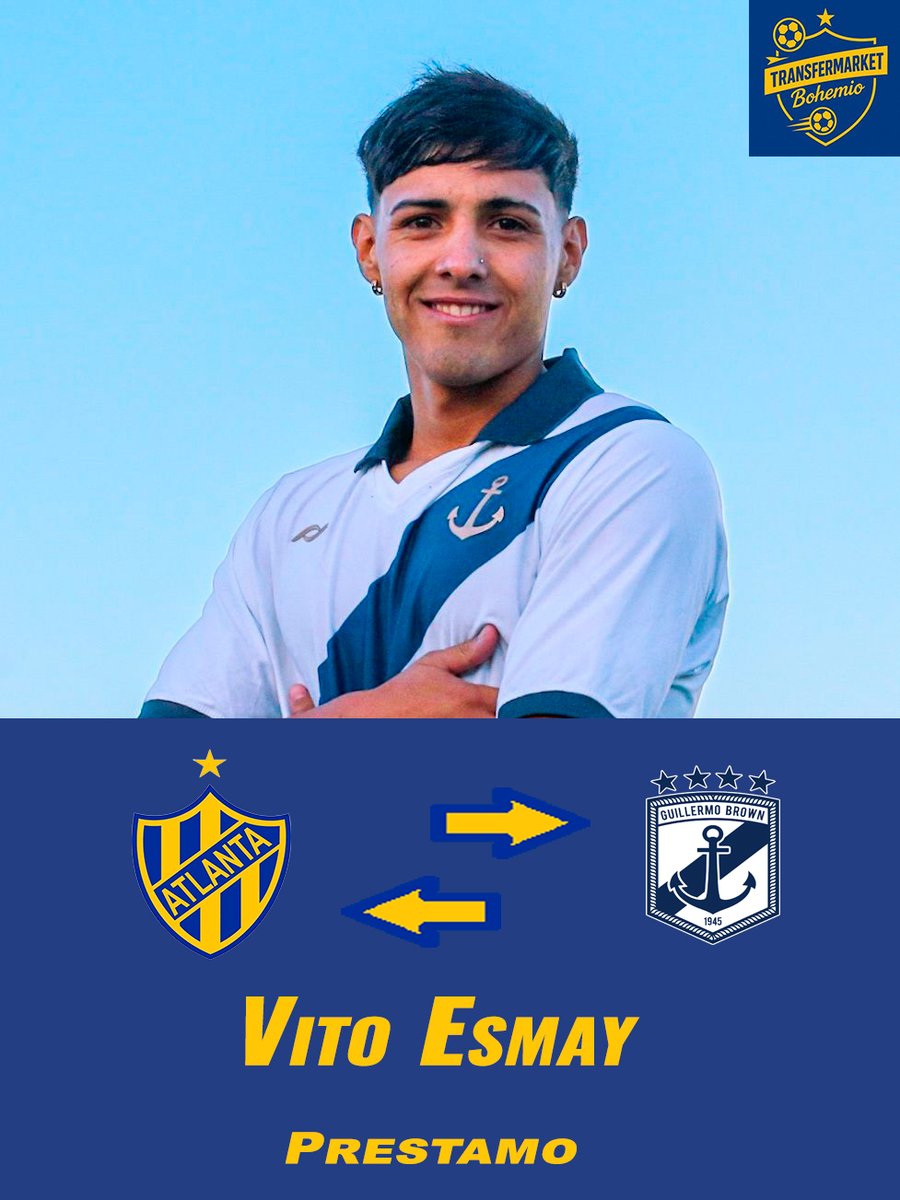 #MercadoDePases 🚨 | #Atlanta

Vito Esmay, volante de 22 años del Bohemio, continuará su carrera en #GuillermoBrown, club que ya oficializó su incorporación en redes sociales
