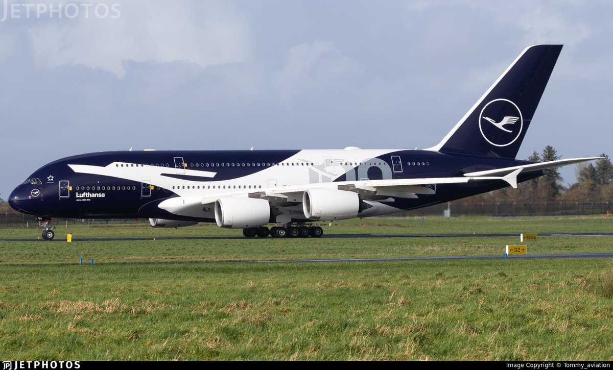 Our first look at Lufthansa’s 100th anniversary livery A380 departing Shannon after painting. jetphotos.com/photo/12007087 © Tommy_aviation