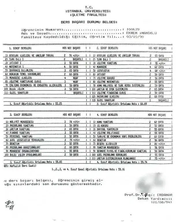 Cumhurbaşkanı Adayı Ekrem İmamoğlu'nun transkript belgesi paylaşıldı.