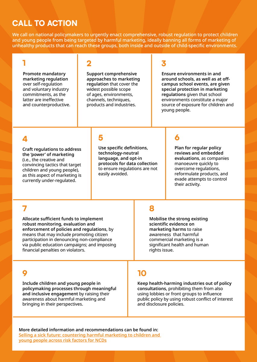 Companies use predatory tactics to target youth with marketing for unhealthy products, including tobacco, alcohol and ultra-processed foods high in salt, sugar and fat, as our infographic shows.

📢Let's call on policymakers to protect children and young people from being