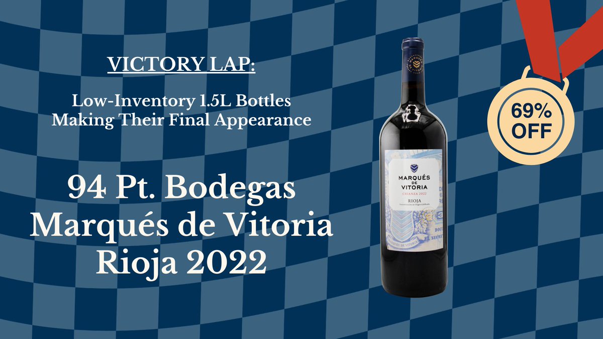 WTSO's tweet photo. MAGNUM MARATHON: 2-Day Victory Lap🏁
Featuring 94 Pt. Bodegas Marqués de Vitoria Rioja 2022
Chase this bottle before it's gone --> https://t.co/mqUUqk1H58
#magnummarathon #rioja #wtso https://t.co/lgowqdQ9lm