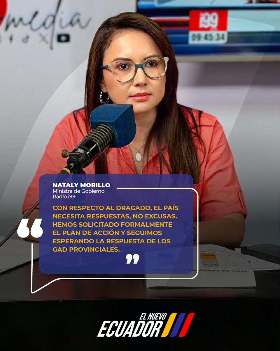 La ministra <a href="/natalymorillos/">Nataly Morillo Solórzano</a> señaló en <a href="/Radio_i99/">Radio i99</a> que atender las inundaciones exige planificación, coordinación y cumplimiento de competencias.

Reafirmó que el Gobierno Nacional trabaja sin pausa para proteger a las familias y fortalecer la gestión en todo el territorio. 🇪🇨