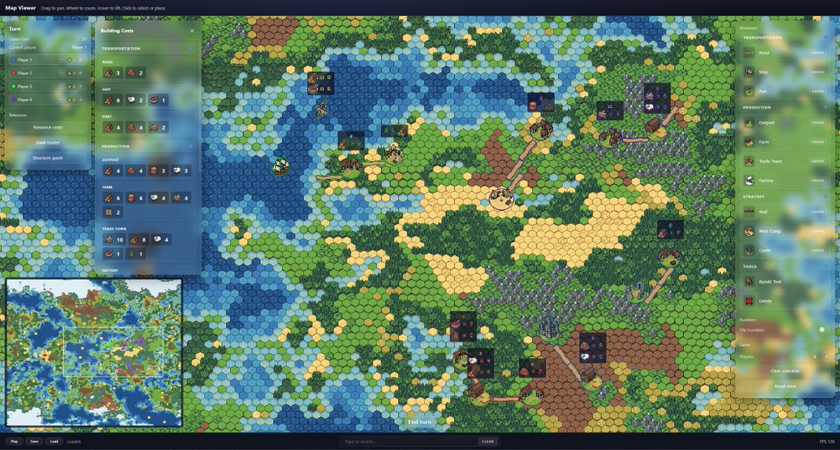 WIP version is up for anyone who wants to mess with the catan-like game I've been tinkering with.

I'd love to hear some feedback on the play mechanics and costs specifically (from people who try playing it, if you don't try playing it your feedback isn't worth much 😂)