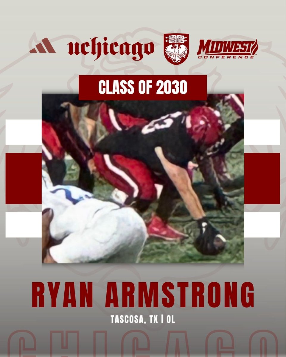 UChicagoFB's tweet photo. Join us in welcoming Ryan Armstrong to the University of Chicago Football class of 2030!

X:@RyanArm58 

#MaroonMade https://t.co/MAqW1KHeK7